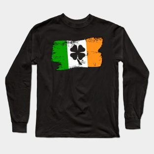 Black Irish Flag w/Clover Long Sleeve T-Shirt